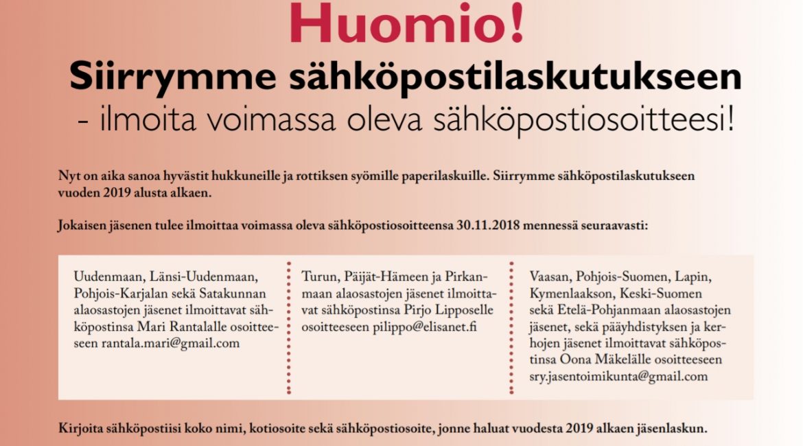 Jäsenmaksut siirtyvät sähköpostiin